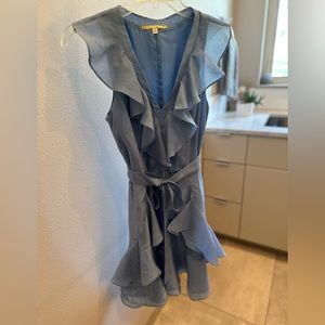 Gianni Bini Blue Pin Stripe ruffled faux wrap Fit and Flare dress Size 4